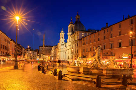 Rome, Italy - Navona square (Piazza Navona) at nightのeditorial素材