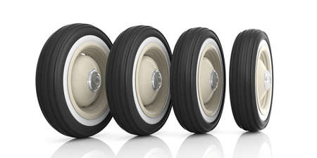 Vintage car tyres isolated on white background. 3d illustrationの写真素材