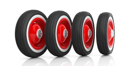 Vintage car tyres isolated on white background. 3d illustrationの写真素材