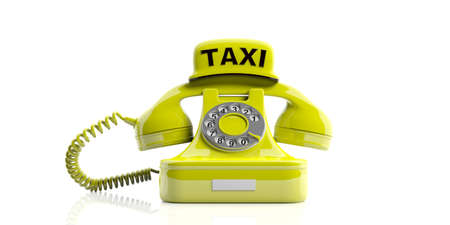 Yellow taxi sign and old telephone isolated on white background. 3d illustrationの写真素材