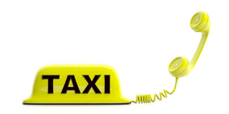 Yellow taxi sign and receiver isolated on white background. 3d illustrationの写真素材