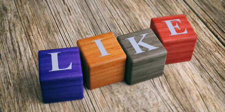 Word Like on wooden blocks and wooden background. 3d illustrationの写真素材