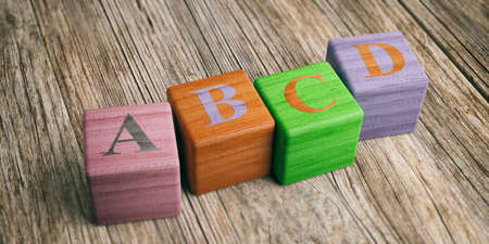 School concept - abcd letters on wooden blocks. 3d illustrationの写真素材