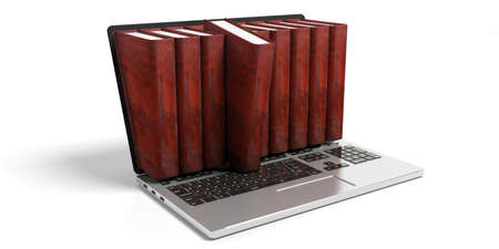 Digital library concept. Books out of a laptop screen. 3d illustrationの写真素材