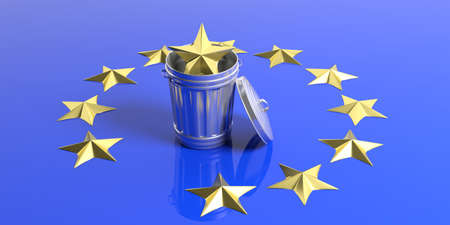 Crisis in the European Union - Trash can on a EU flag. 3d illustrationの写真素材
