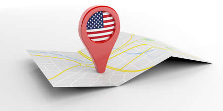 United States of America map pointer isolated on white background. 3d illustrationの写真素材