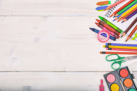 School supplies on white background - space for captionの写真素材