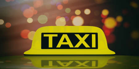 Taxi sign isolated on night blur background. 3d illustrationの写真素材