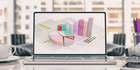 Data analysis on a laptop screen. 3d illustration
