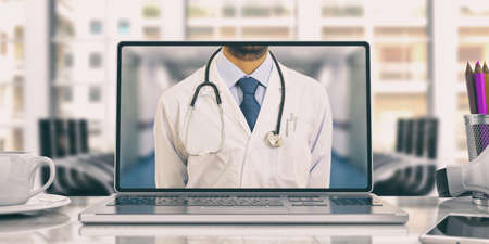 Workspace. Doctor on the computer screen. 3d illustrationの写真素材