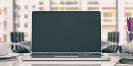 Workspace. Blank computer screen. 3d illustrationの写真素材