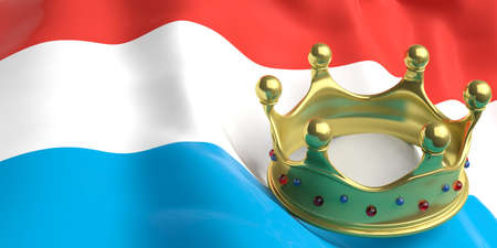 Grand Duchy of Luxembourg. Golden crown on Luxembourg flag background. 3d illustrationの写真素材