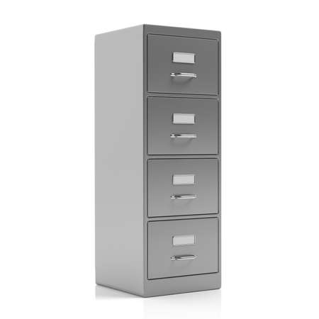 Silver filing cabinet isolated on white background. 3d illustrationの写真素材