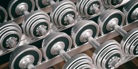 Metal dumbbells weights full background. 3d illustrationの写真素材