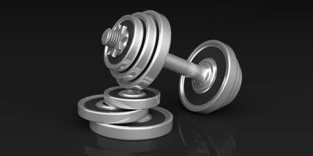 Dumbbell weights isolated on black background. 3d illustrationの写真素材