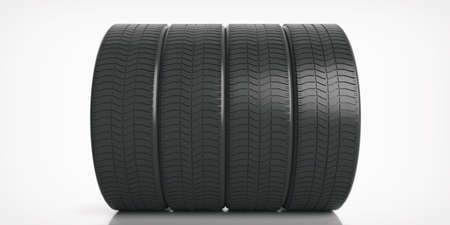 Car tires set isolated on white background. 3d illustration