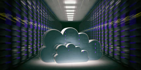 Data center. Computer server storage units and cloud. 3d illustration