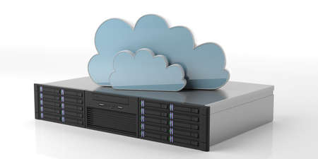 Computer server storage unit and cloud isolated on white background. 3d illustration