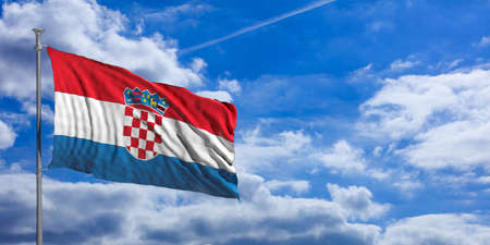 Croatia waving flag on blue sky background. 3d illustrationの写真素材