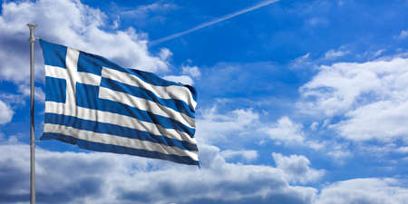 Greece waving flag on blue sky background. 3d illustrationの写真素材