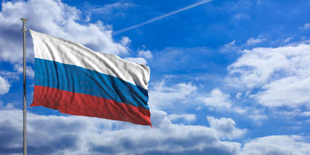 Russia waving flag on blue sky background. 3d illustrationの写真素材