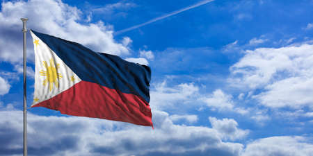 Philippines waving flag on blue sky background. 3d illustrationの写真素材