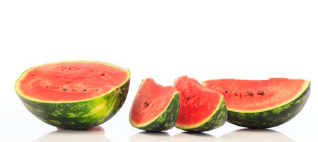 Ripe sliced watermelon isolated on white backgroundの写真素材