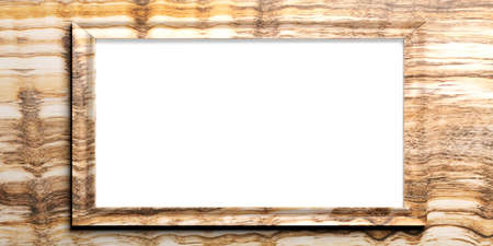 Wooden empty frame on wooden background. 3d illustrationの写真素材