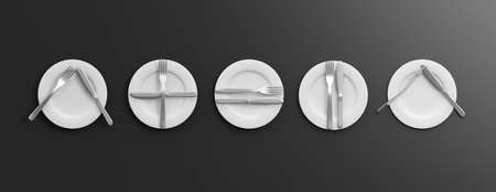 Place Settings, table manners on black background. 3d illustrationの写真素材