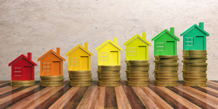 Energy efficiency and save money concept in construction. 3d illustrationの写真素材