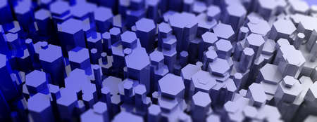 Blue hexagons creative abstract background. 3d illustrationの写真素材