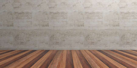 Empty room with wooden floor and marble wall. 3d illustrationの写真素材