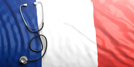 Stethoscope on France flag background, 3d illustrationの写真素材