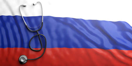 Stethoscope on Russia flag background, 3d illustrationの写真素材
