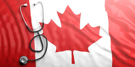 Stethoscope on Canada flag background, 3d illustrationの写真素材