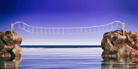 Bridge on calm blue sea and sky background. 3d illustrationの写真素材