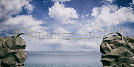 Bridge over blue sea and sky background. 3d illustrationの写真素材