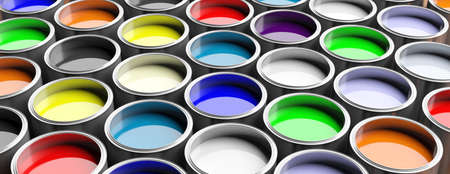Colorful paint pots background, 3d illustrationの写真素材