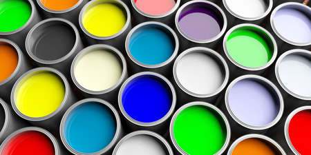Colorful paint pots background, 3d illustrationの写真素材