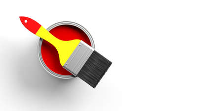 Paint can and paint brush on white background, 3d illustrationの写真素材