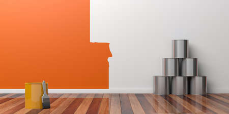 Painting of an empty wall. Home renovation concept. 3D illustrationの写真素材