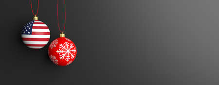 United States of America flag on a christmas ball on black background. 3d illustrationの写真素材