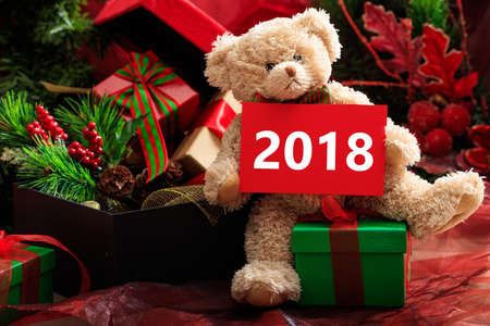 New year 2018 with teddy bear and giftsの写真素材