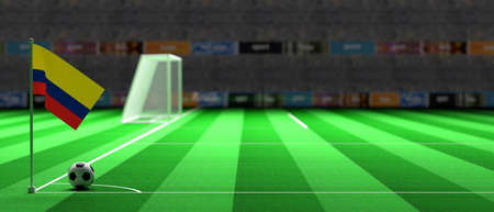 Colombia flag on a soccer football field. 3d illustrationの写真素材