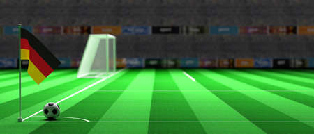 Germany flag on a soccer football field. 3d illustrationの写真素材