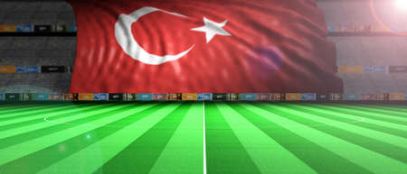 Turkey flag in an illuminated soccer stadium. 3d illustrationの写真素材