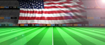 USA flag in an illuminated soccer stadium. 3d illustrationの写真素材