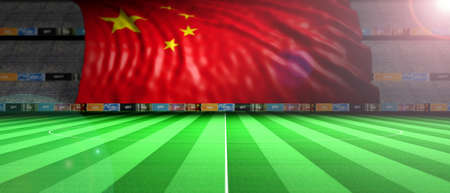 China flag in an illuminated soccer stadium. 3d illustrationの写真素材
