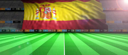 Spain flag in an illuminated soccer stadium. 3d illustrationの写真素材