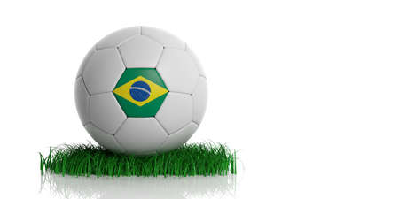 Brazil flag on a soccer ball, white background. 3d illustrationの写真素材
